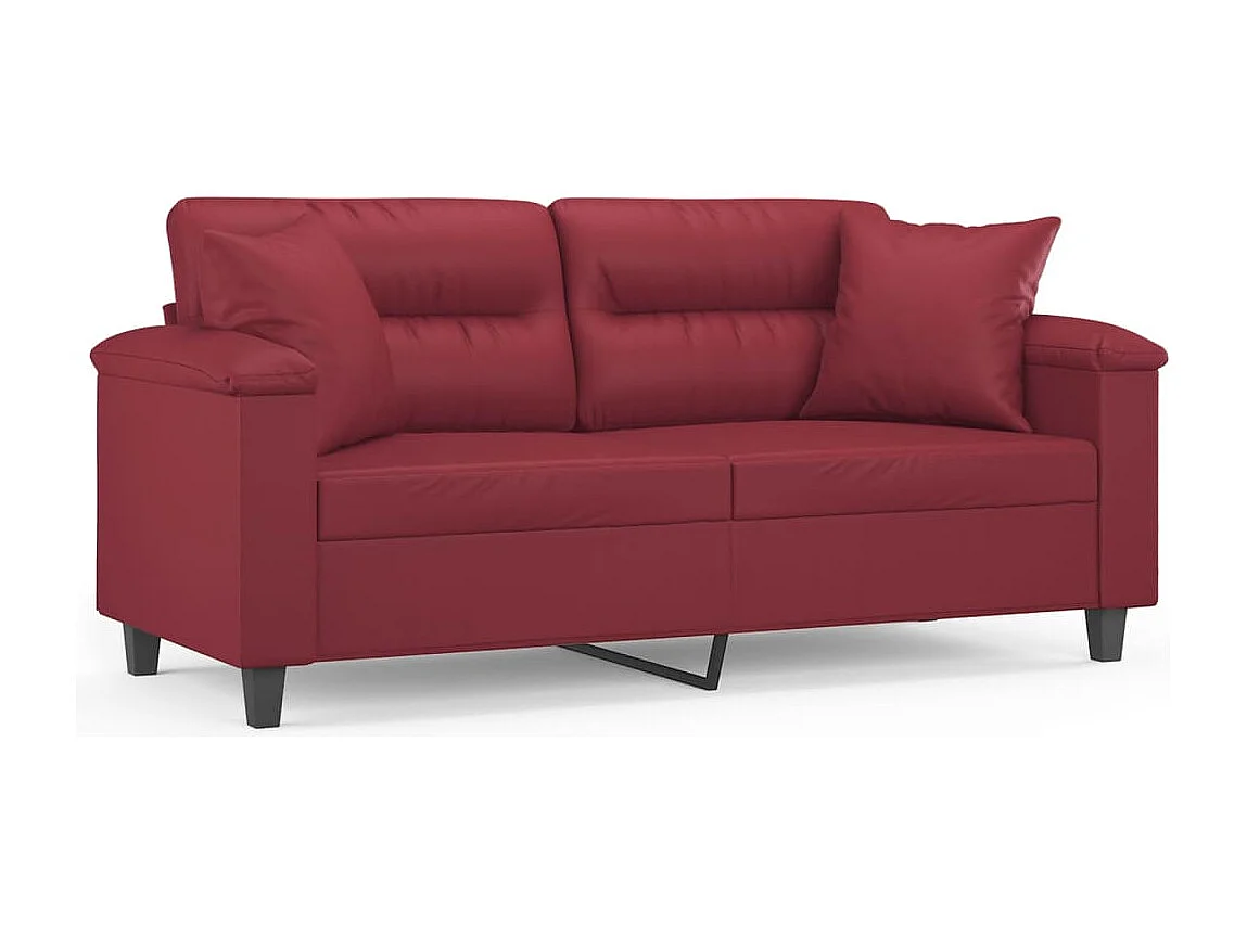 Sofá 2 lugares +almofadas 140cm couro artificial vermelho tinto