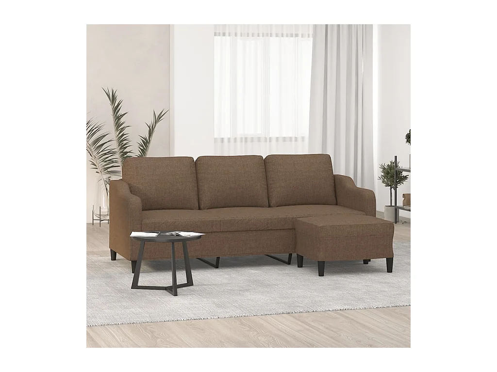 Canapé à 3 places avec repose-pieds Marron 180 cm Tissu