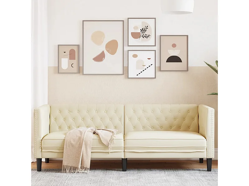 Sofá chesterfield 3 lugares couro artificial creme