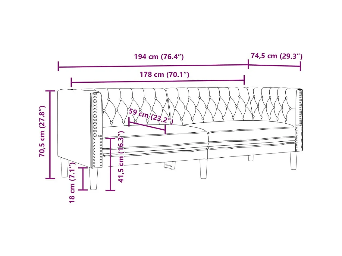 Canapé à 3 places Chesterfield crème similicuir