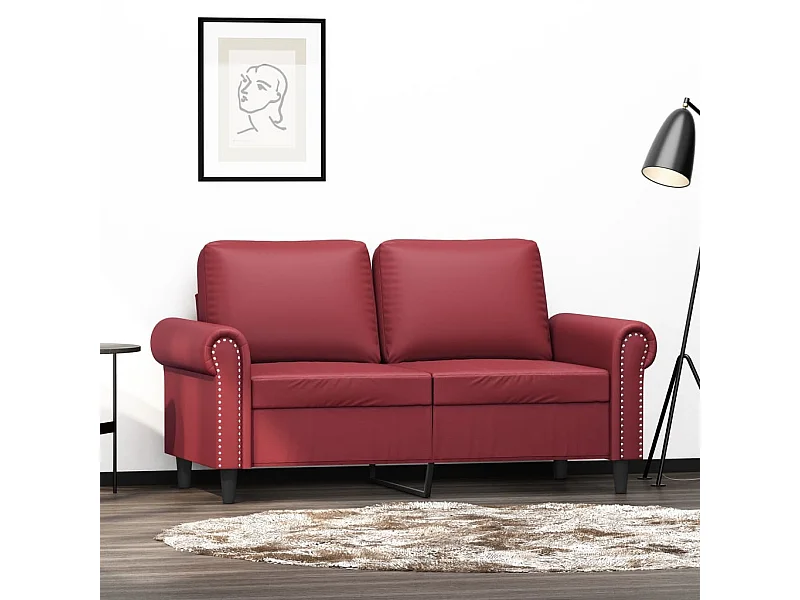 Sofá de 2 lugares 120 cm couro artificial vermelho tinto