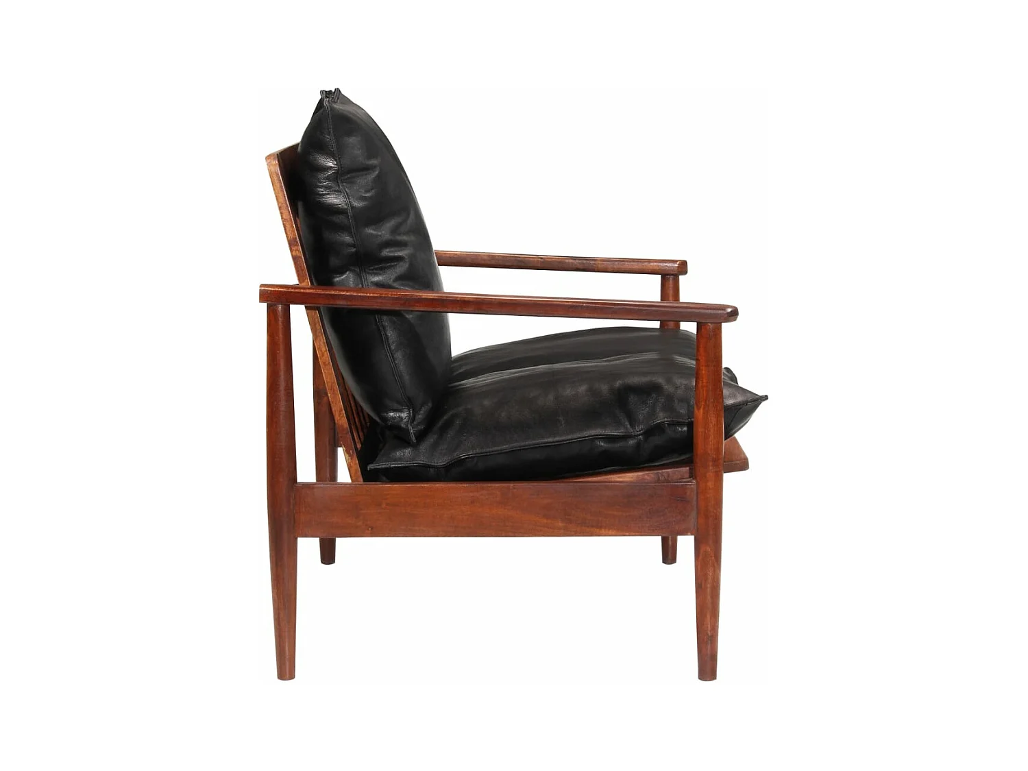 Canapé 2 places noir cuir véritable et bois d'acacia solide