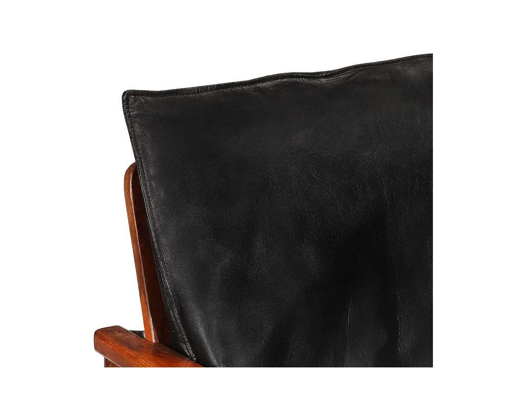 Canapé 2 places noir cuir véritable et bois d'acacia solide