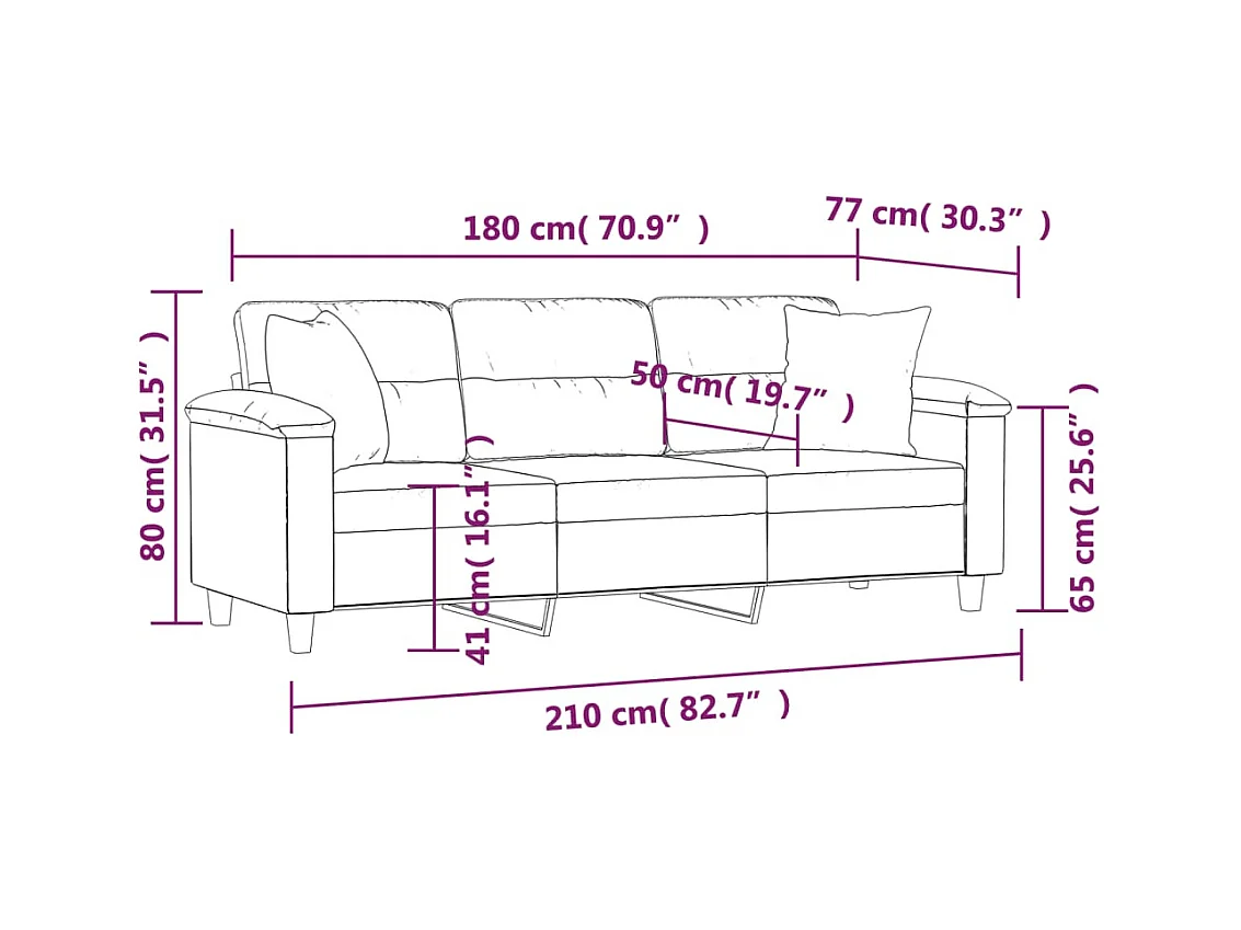 Sofá 3 lugares com almofadas 180 cm microfibra cinza-acastanhado