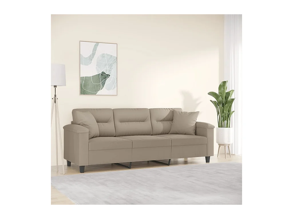 Sofá 3 lugares com almofadas 180 cm microfibra cinza-acastanhado