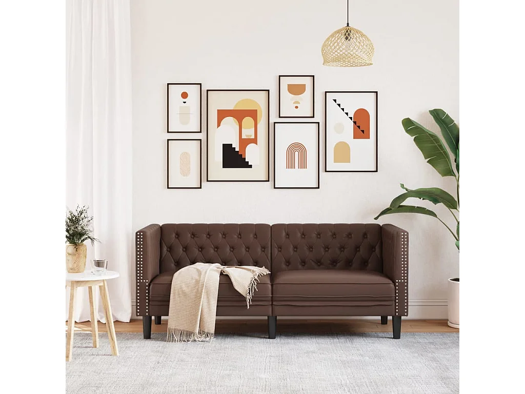 Tweezitsbank Chesterfield-stijl kunstleer bruin