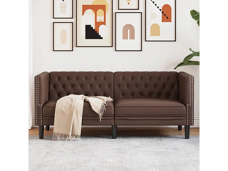 Tweezitsbank Chesterfield-stijl kunstleer bruin