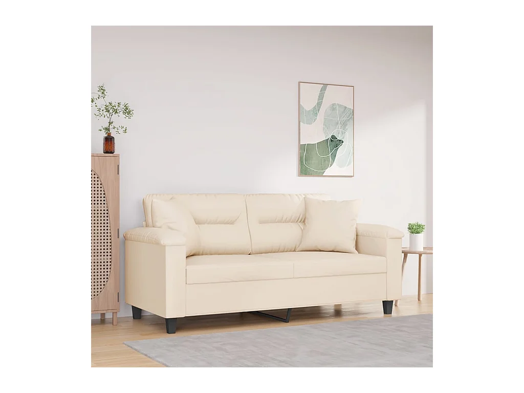 Canapé 2 places avec oreillers beige 140 cm tissu microfibre