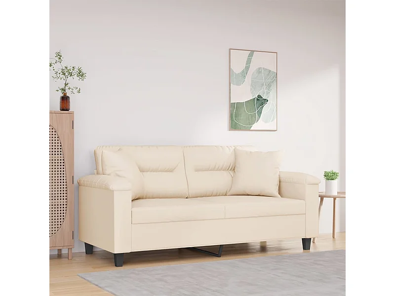 Sofá de 2 plazas con cojines tela de microfibra beige 140 cm
