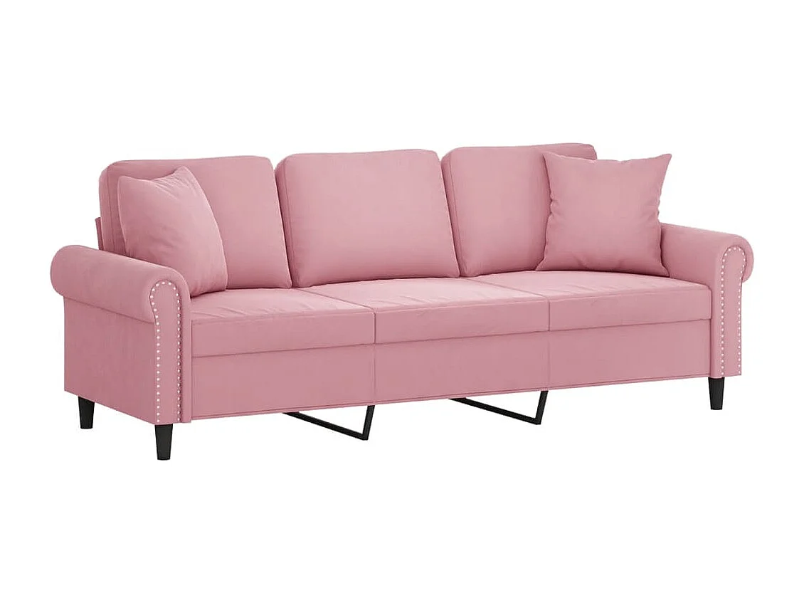 Driezitsbank met sierkussens 180 cm fluweel roze