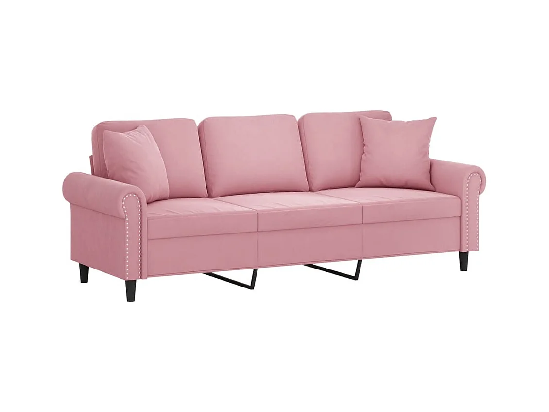 Sofá de 3 plazas con cojines terciopelo rosa 180 cm