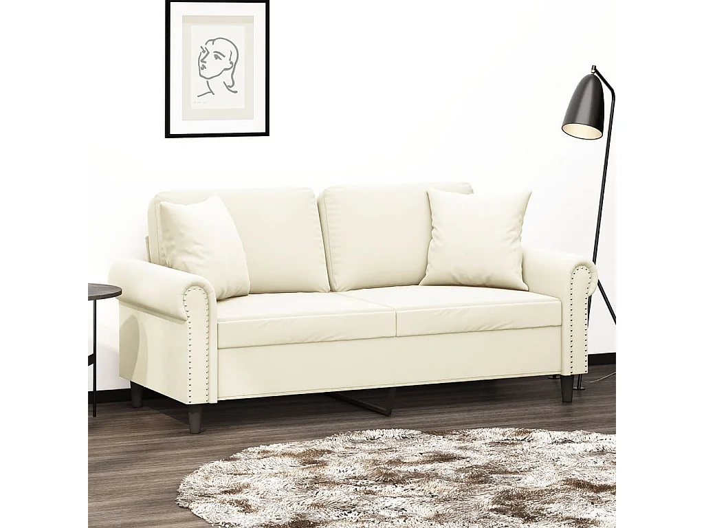 Canapé 2 places avec oreillers décoratifs crème 140 cm velours