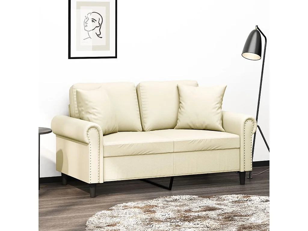 Sofá 2 lugares + almofadas decorativas 120cm couro artif. creme