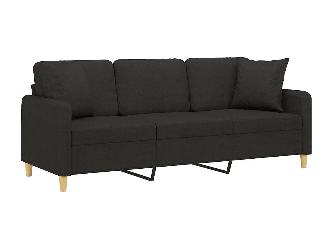Canapé 3 places avec oreillers décoratifs noir 180 cm tissu