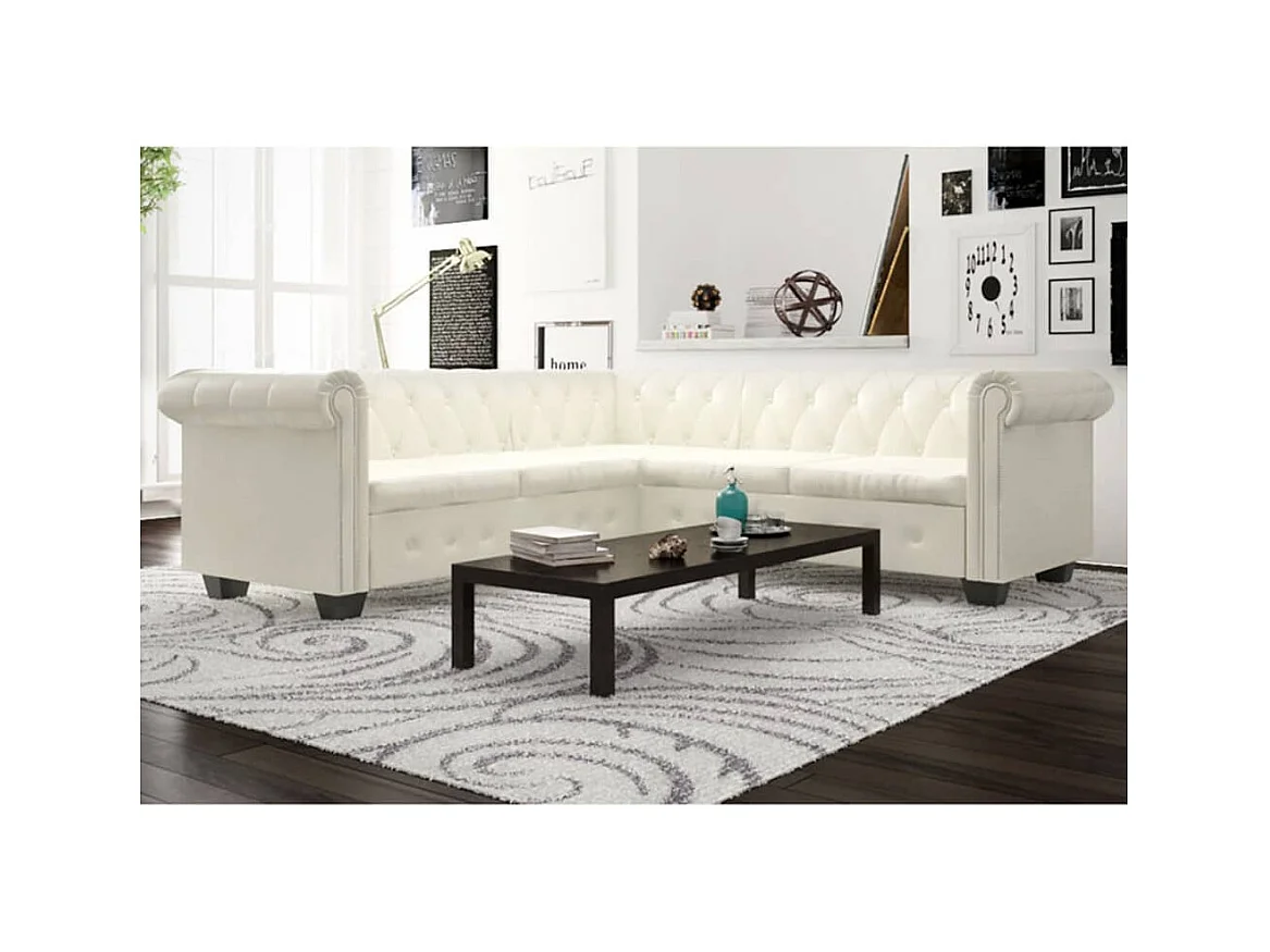 Canapé d'angle Chesterfield 5 plc Cuir artificiel Blanc