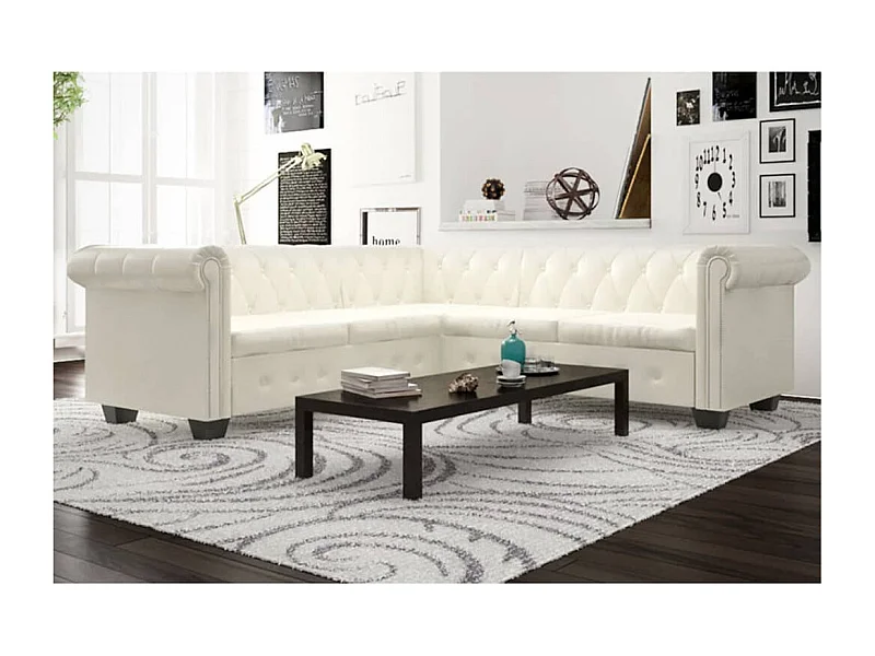 Hoekbank 5-zits Chesterfield-stijl kunstleer wit
