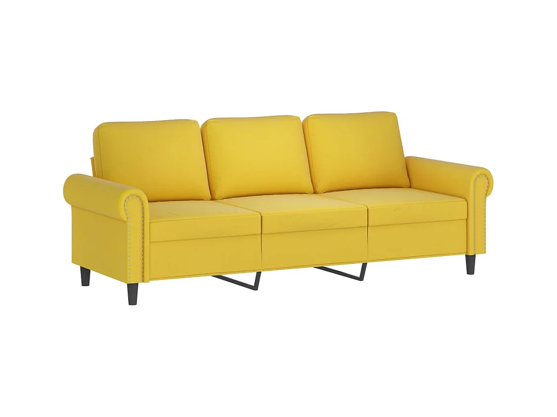 Canapé à 3 places avec repose-pieds jaune 180 cm velours