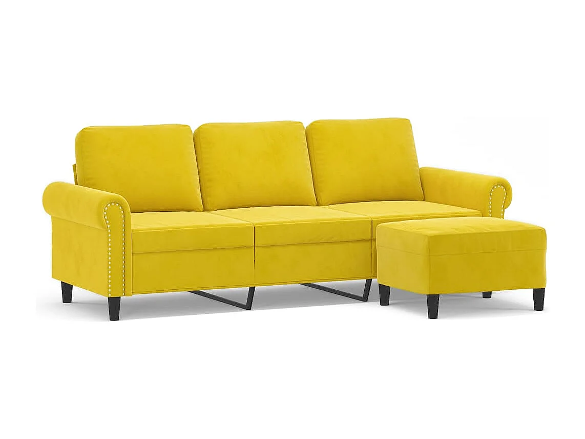 Sofá de 3 plazas con taburete terciopelo amarillo 180 cm
