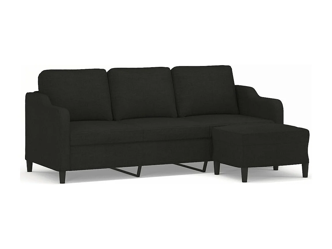 Canapé à 3 places avec repose-pieds Noir 180 cm Tissu
