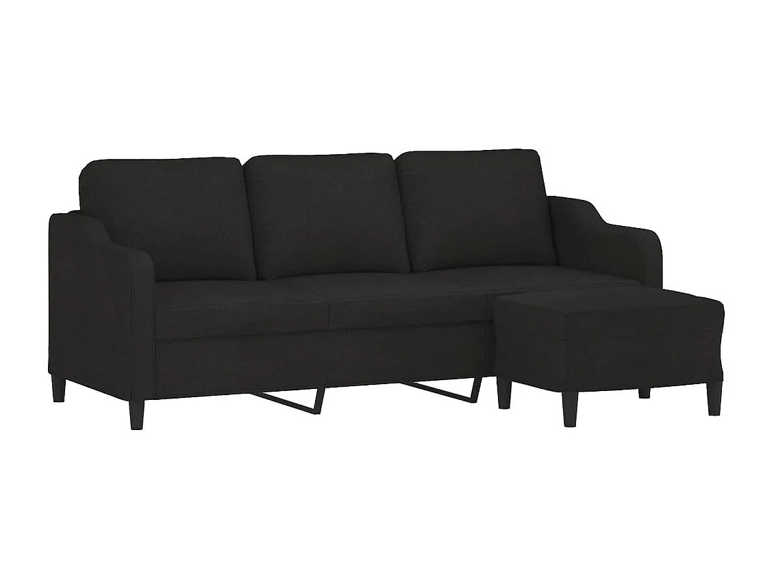Canapé à 3 places avec repose-pieds Noir 180 cm Tissu