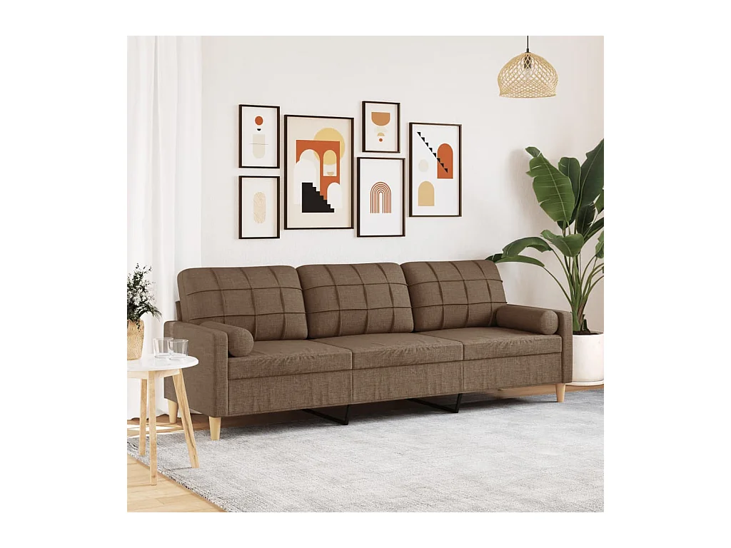 Canapé 3 places avec oreillers décoratifs marron 210 cm tissu