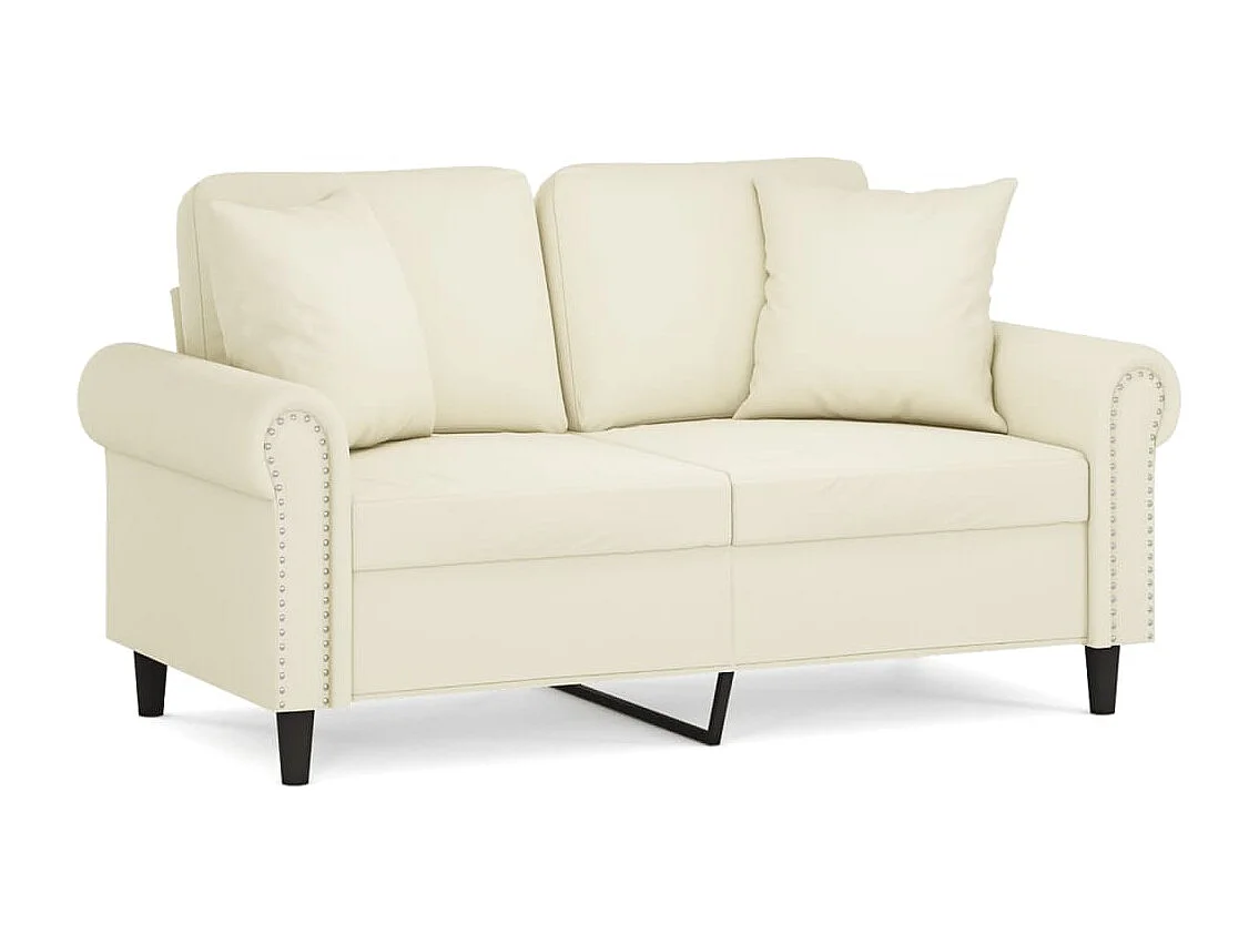 Sofá 2 lugares com almofadas decorativas 120 cm veludo creme