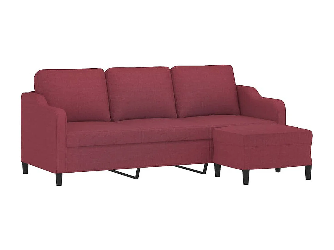 Sofá de 3 plazas con taburete de tela rojo tinto 180 cm