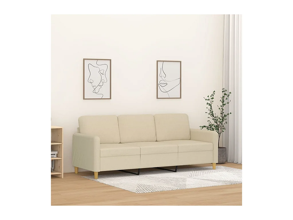 Canapé à 3 places Crème 180 cm Tissu