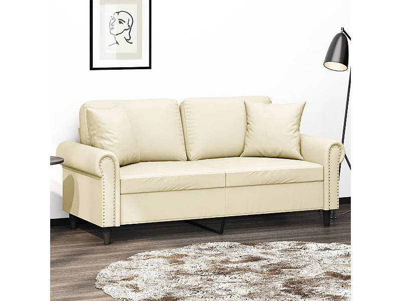 Sofá 2 lugares + almofadas decorativas 140cm couro artif. creme
