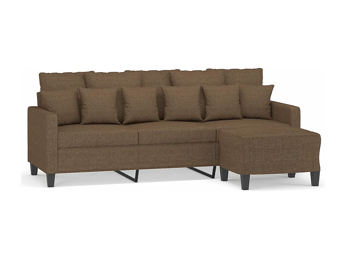 Sofá de 3 plazas con taburete de tela marrón 180 cm