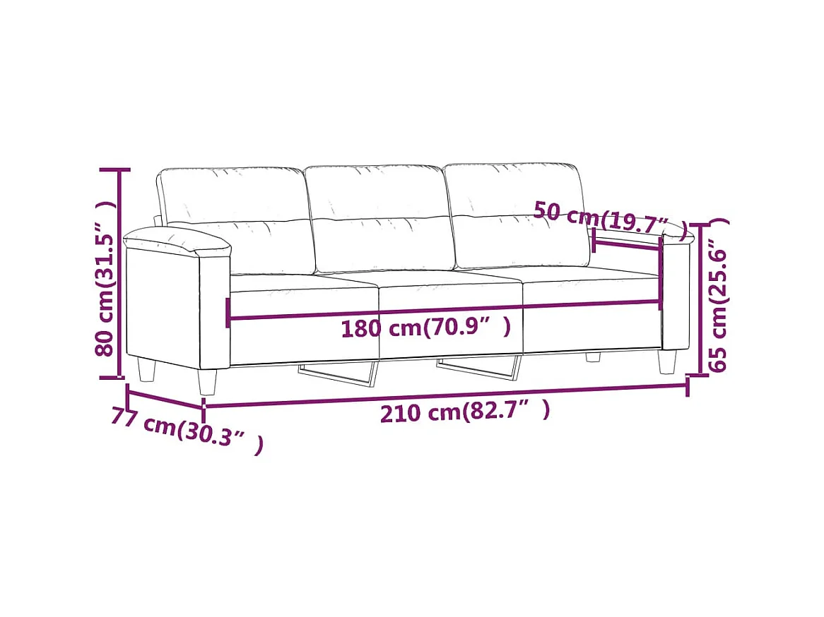 Canapé à 3 places Crème 180 cm Tissu microfibre