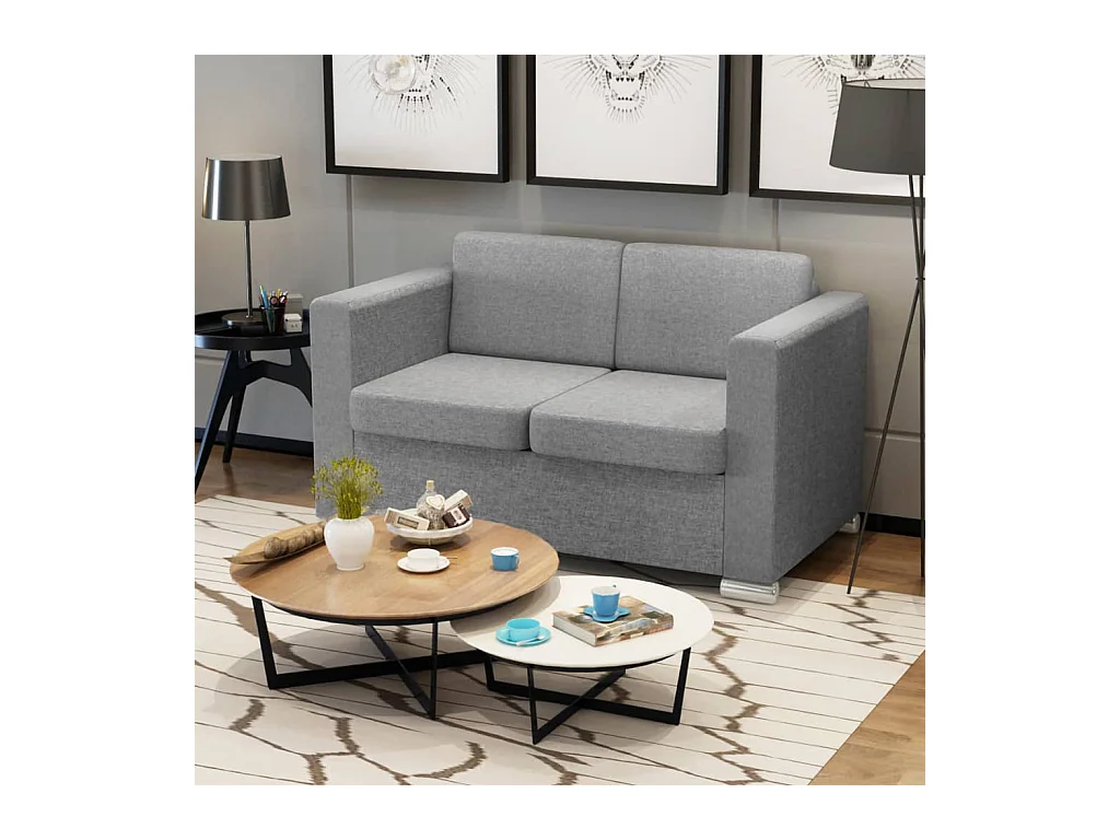 Canapé à 2 places Tissu Gris clair