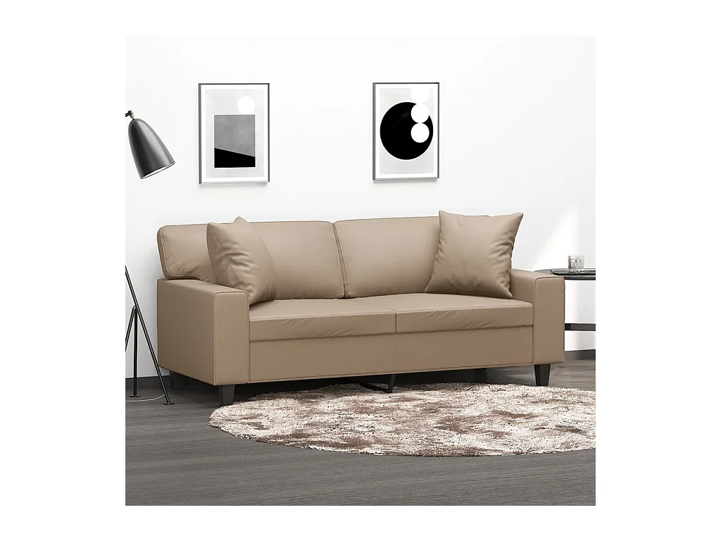 Canapé 2 places avec oreillers cappuccino 140 cm similicuir