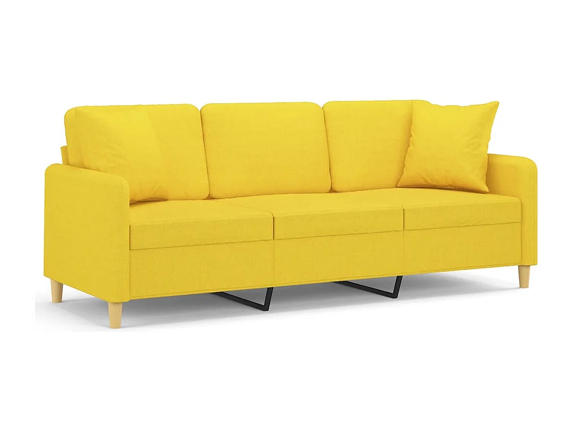 Canapé 3 places avec oreillers jaune clair 180 cm tissu