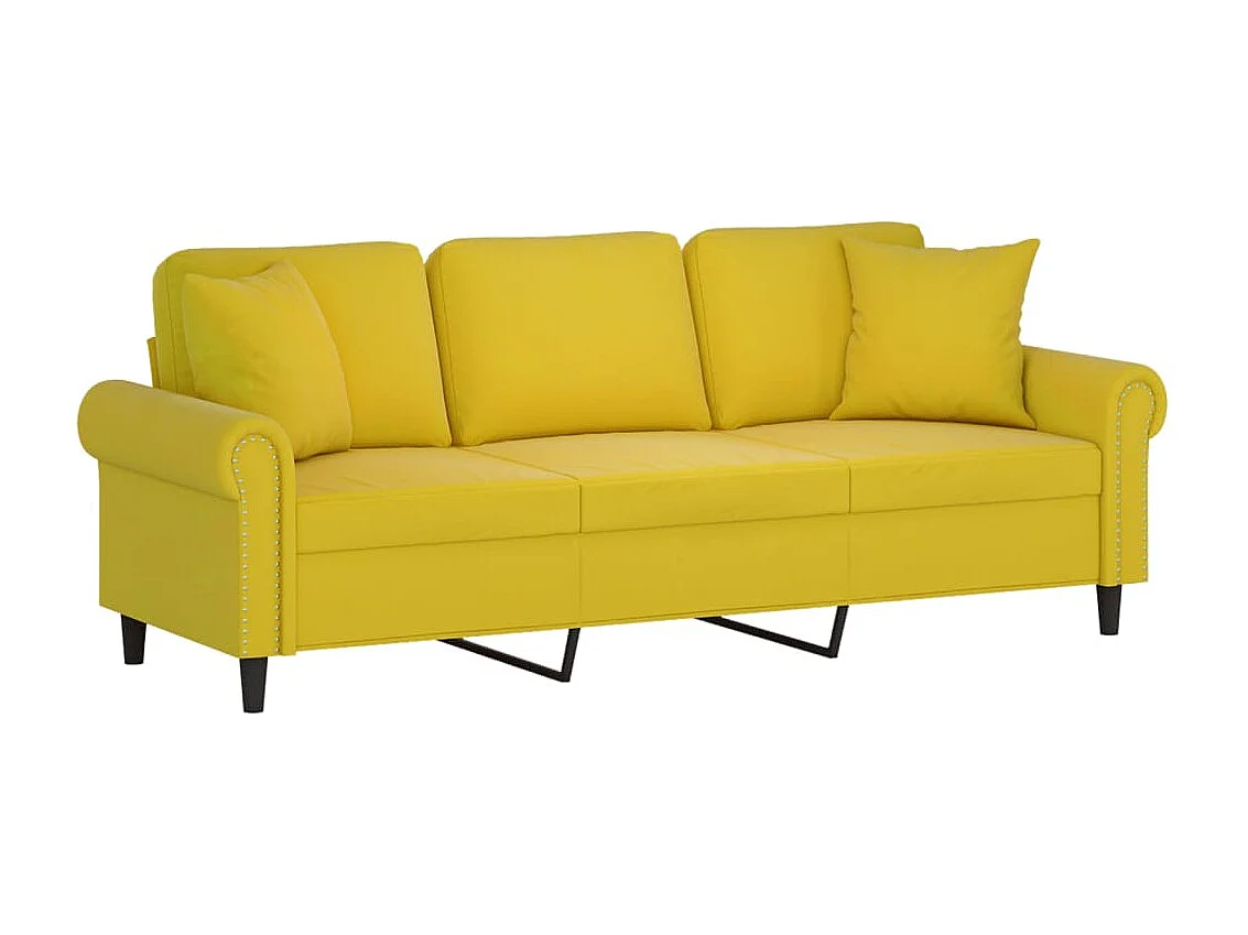 Canapé 3 places avec oreillers décoratifs jaune 180 cm velours