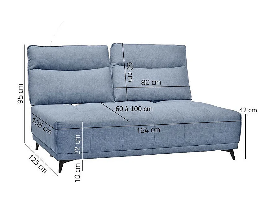 Chauffeuse double modulable tissu bleu clair dossier réglable - GINA