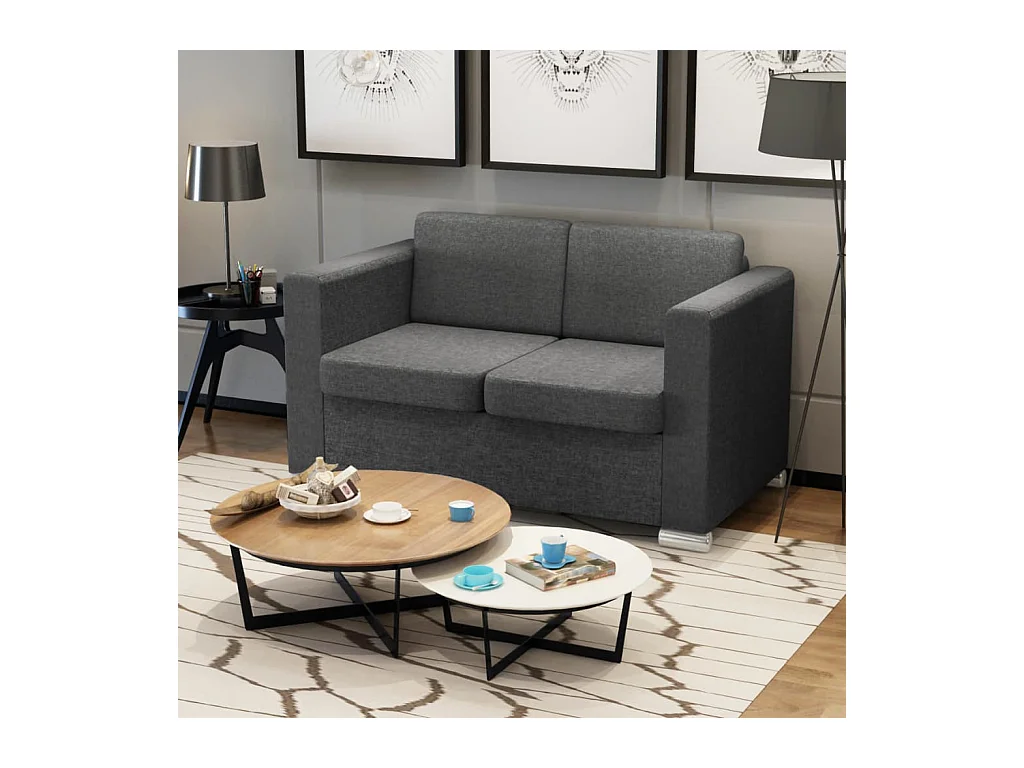 Canapé à 2 places Tissu Gris foncé