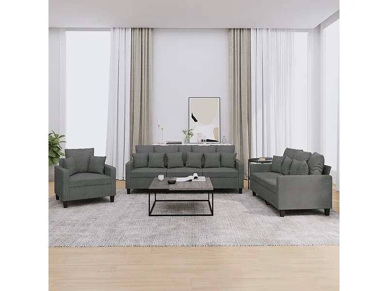3-delige Loungeset met kussens stof donkergrijs