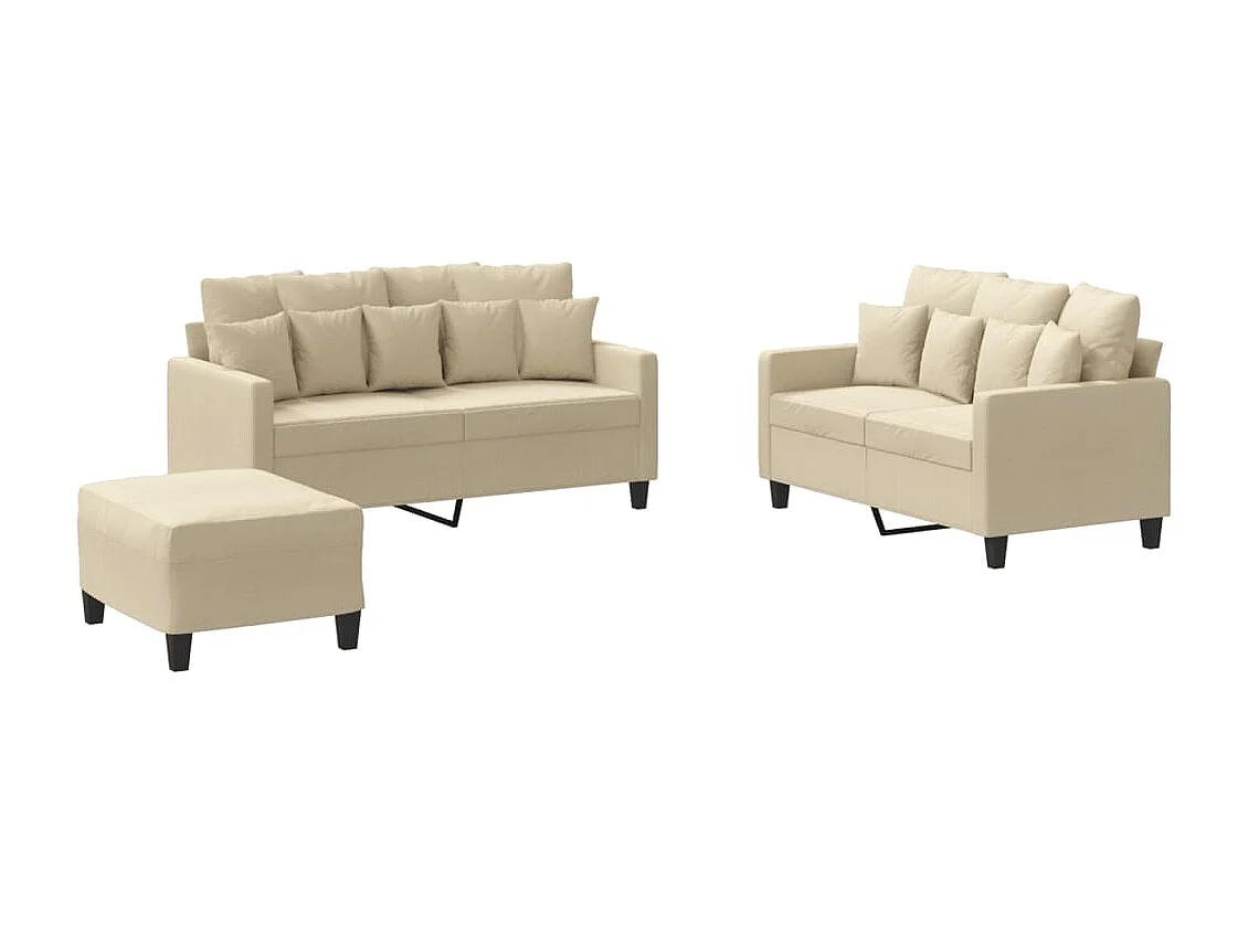 Ensemble de canapés 3 pièces avec coussins Crème Tissu
