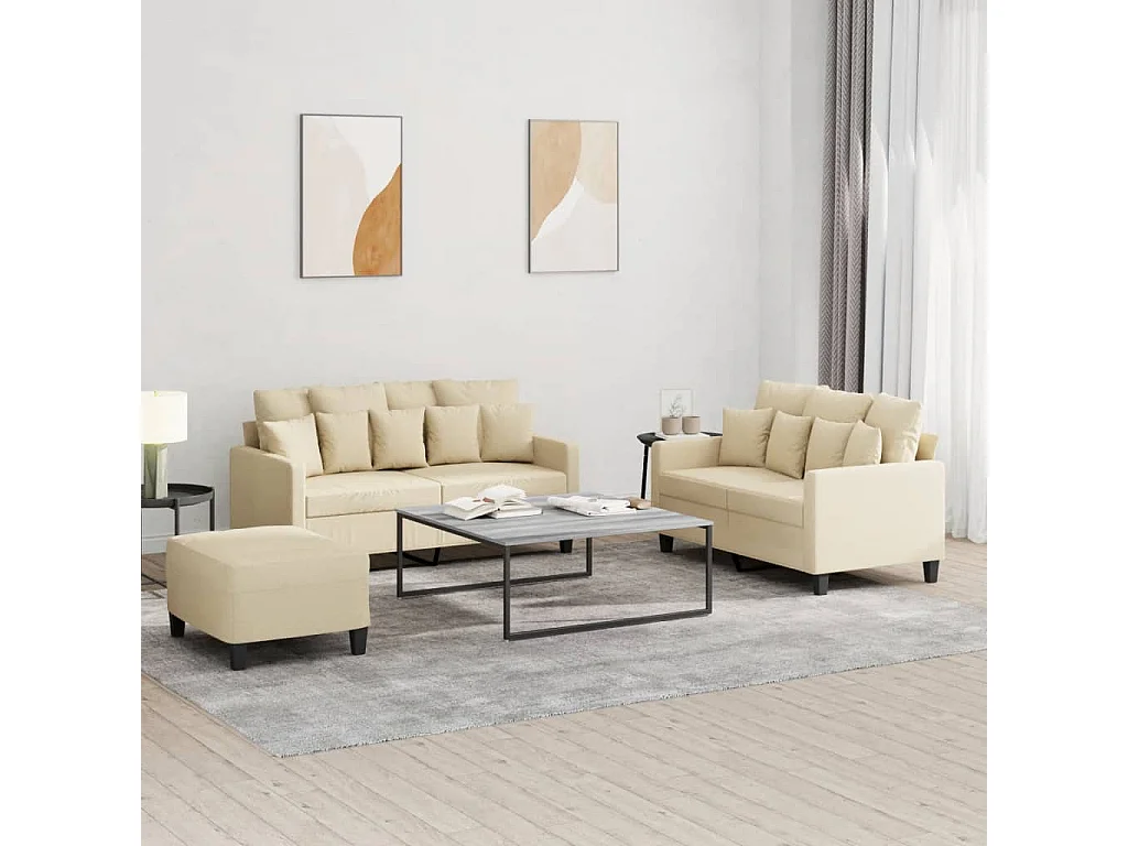 Ensemble de canapés 3 pièces avec coussins Crème Tissu