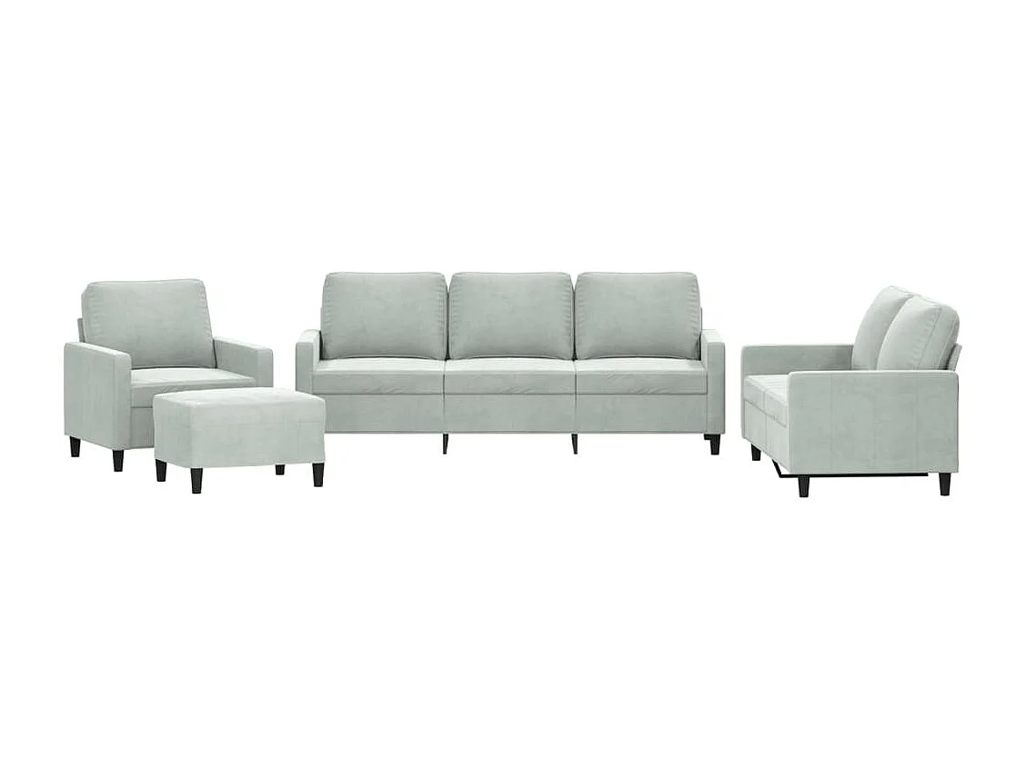 4-delige Loungeset met kussens fluweel lichtgrijs