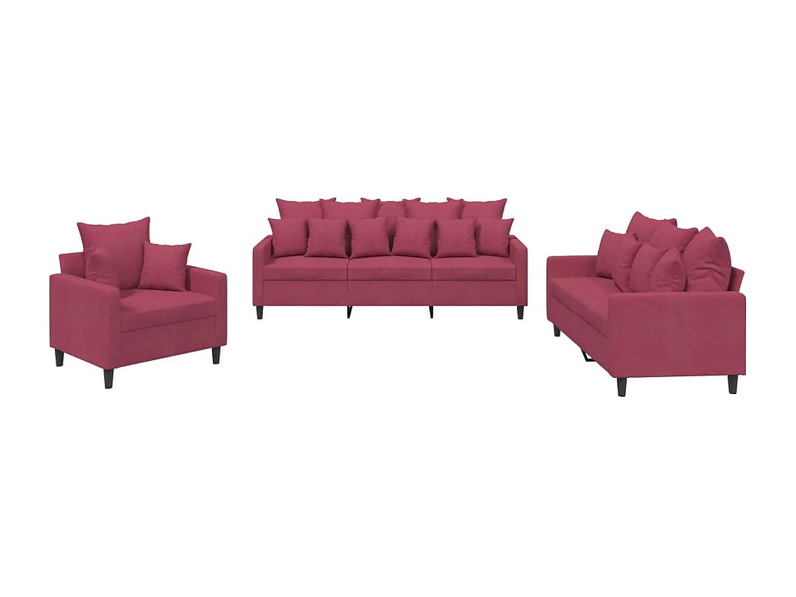 3-delige Loungeset met kussens fluweel wijnrood