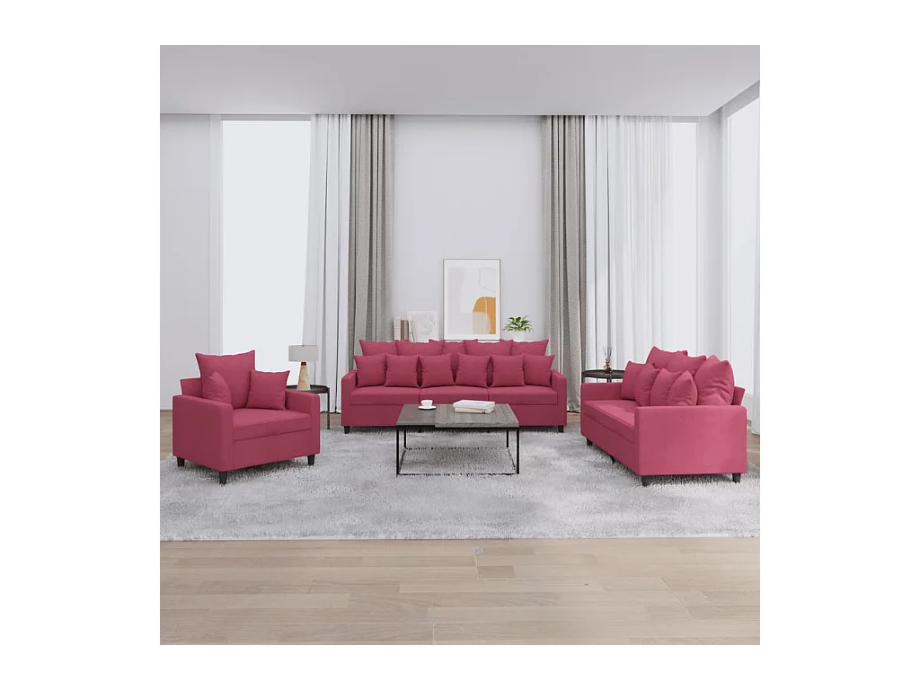Ensemble de canapés 3 pièces avec coussins Rouge bordeaux Velours