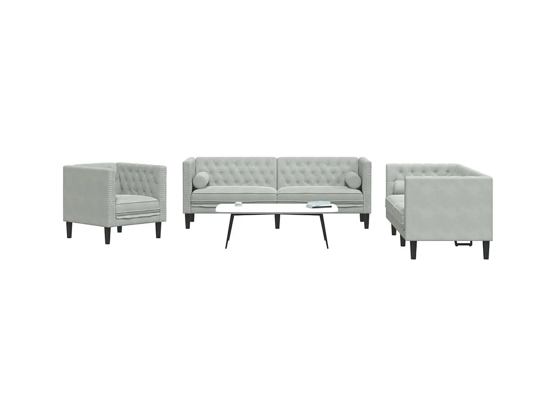 Ensemble de canapé Chesterfield et traversins 3 pièces gris clair