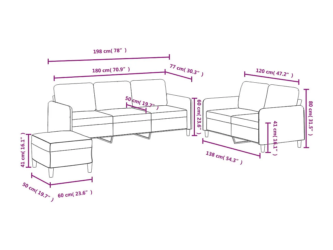 3-delige Loungeset fluweel zwart