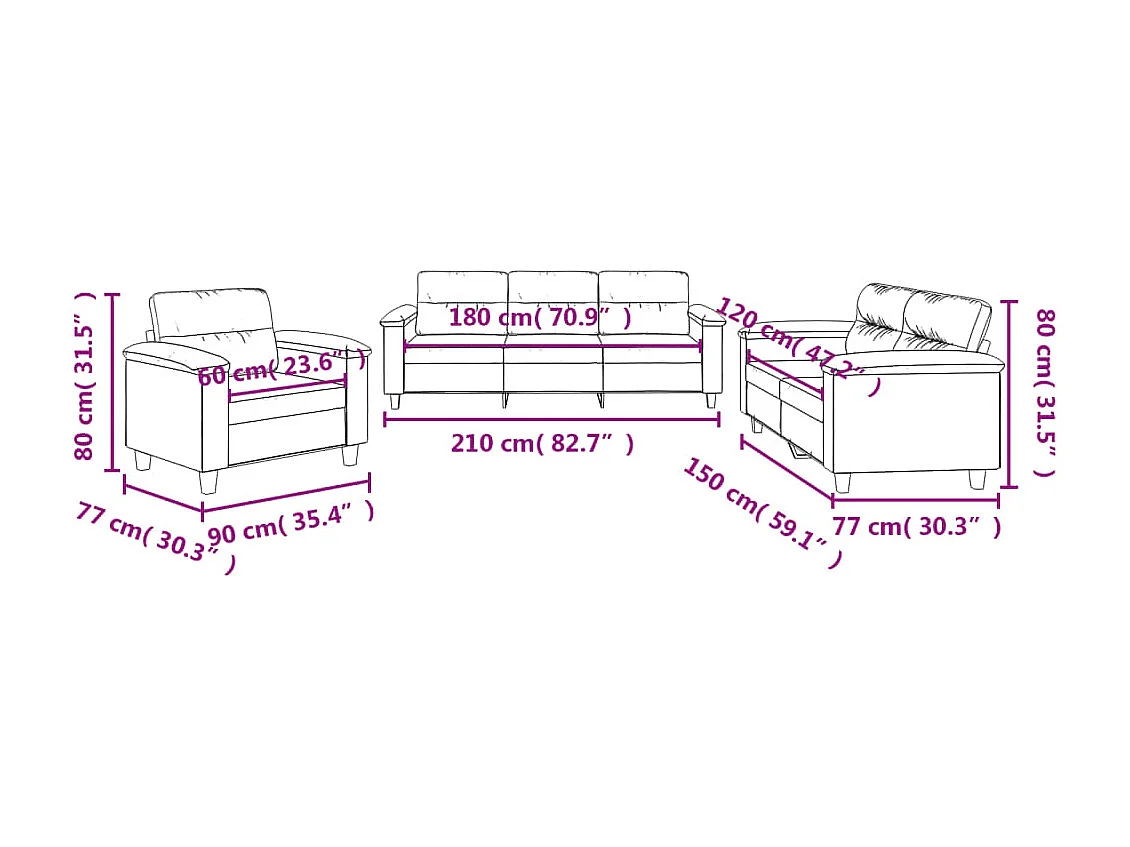 Ensemble de canapés 3 pièces avec coussins crème tissu microfibre