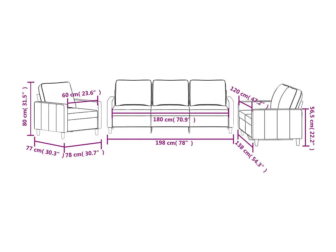 3-delige Loungeset met kussens fluweel crèmekleurig