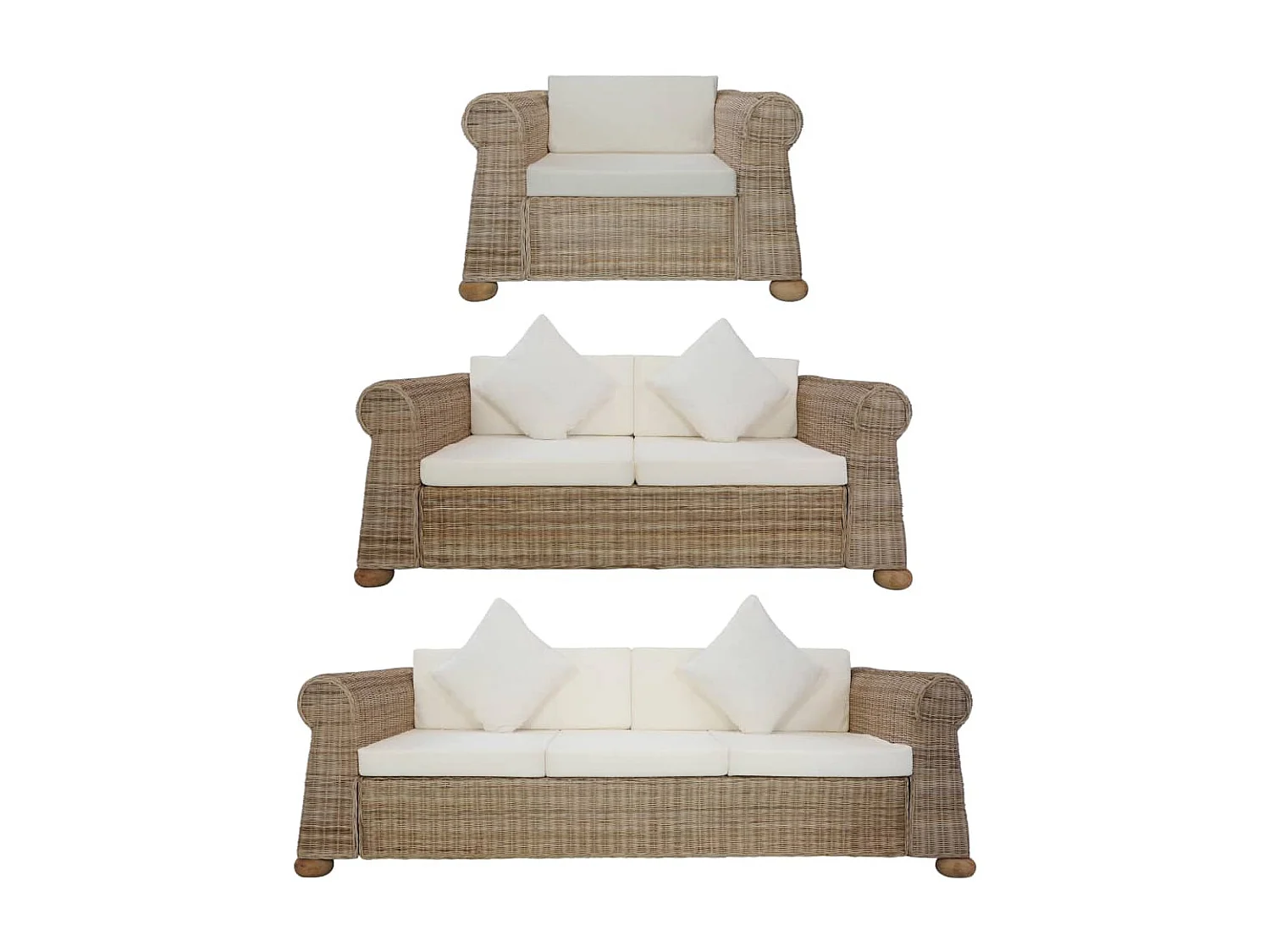 Ensemble de canapés 3 pièces avec coussins Rotin naturel
