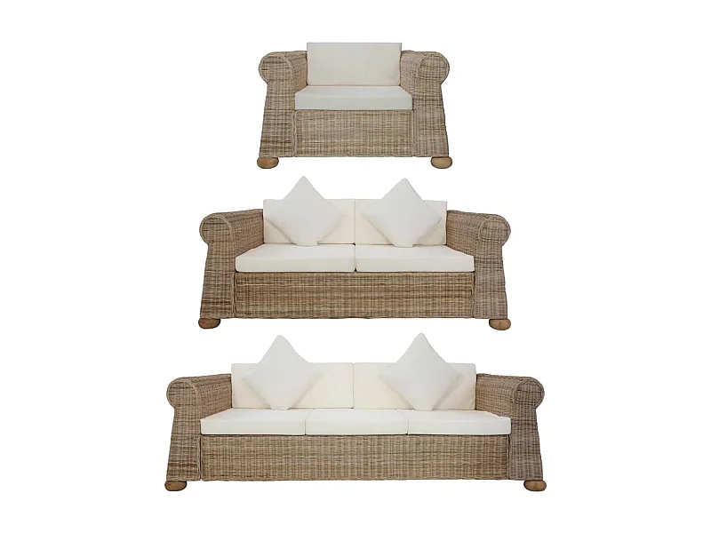 Ensemble de canapés 3 pièces avec coussins Rotin naturel