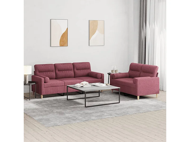 2 peças conjunto de sofás com almofadas tecido vermelho-tinto